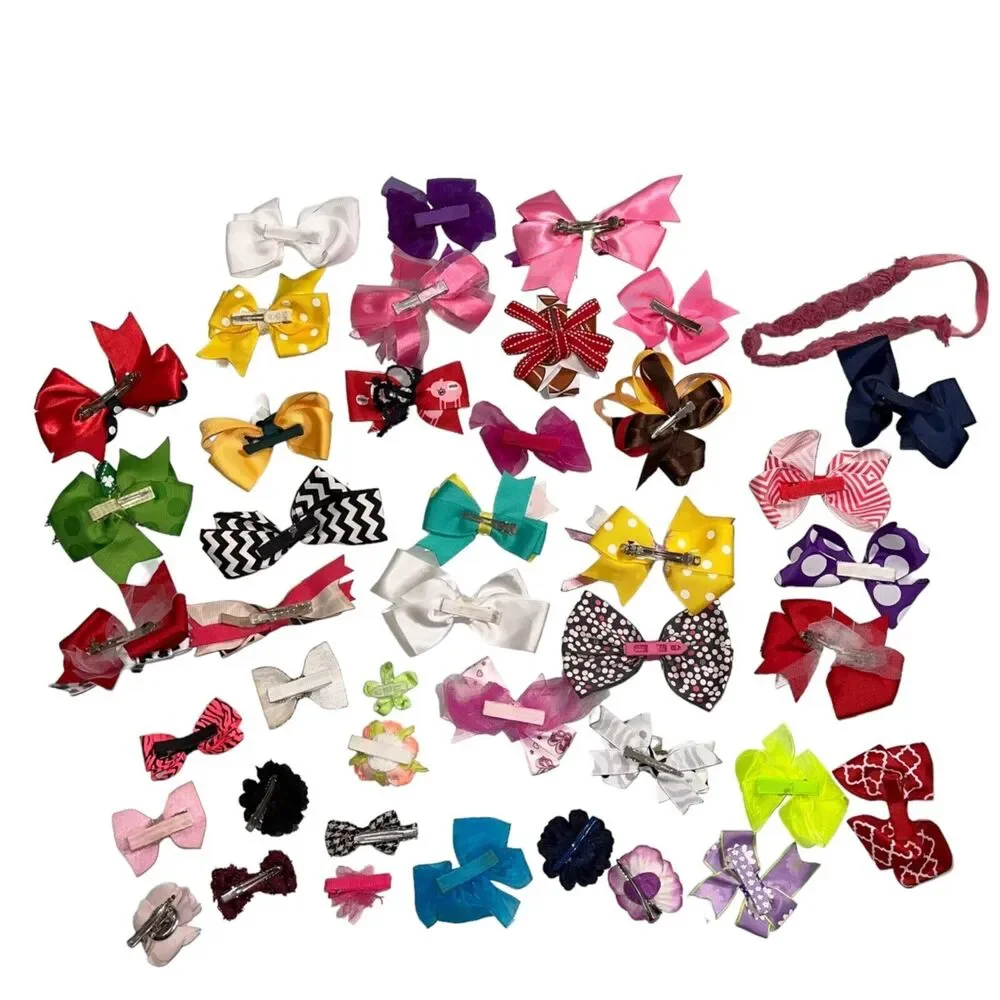 Girls Hair Bow Lot 40 Assorted Hair Clips Barrettes Headbands Colorful Seasonal